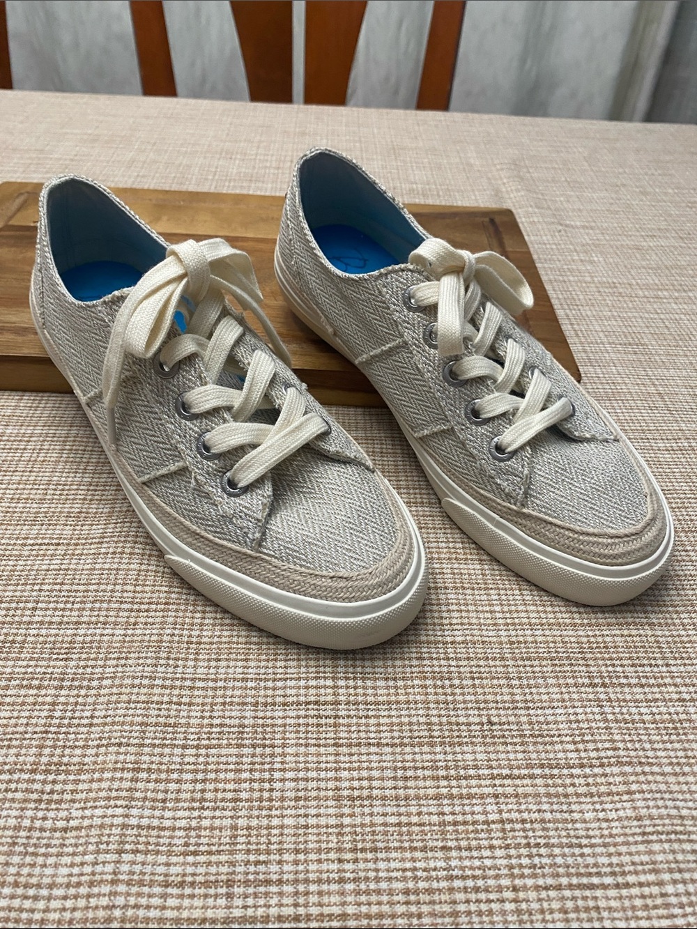 Women's Cream Herringbone Low-Top Lace-Up Sneakers